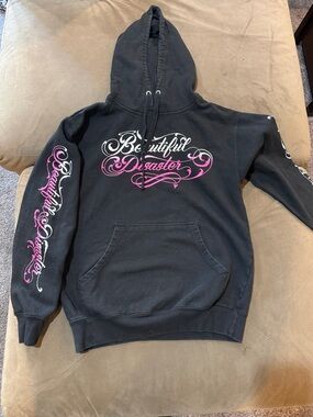 Beautiful Disaster Women's Black Hoodie with Pink Script Logo